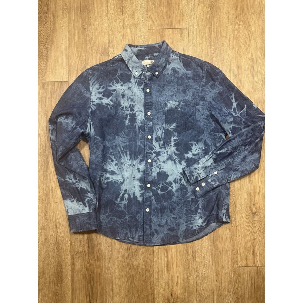 Mens Vintage Size M Blue Acid Wash Oxford Lads 100% Cotton Button Down Shirt